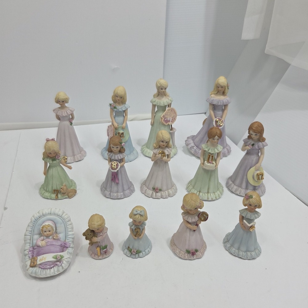 Vtg Enesco Growing Up‎ Birthday Girls Figurines Lot Baby 1-16 Porcelain READ